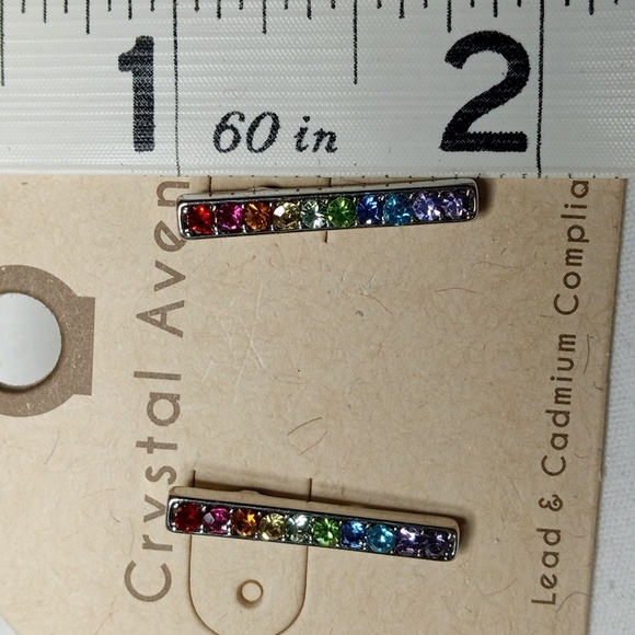 Crystal Avenue rainbow crystal post earrings NWT approx 1" long - Picture 3 of 4